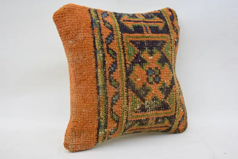 Kilim Cushion Sham, Southwestern Pillow Sham, 12x12 Orange Cushion, Sofa Bolster Pillow, Boho Pillow Sham Cover, Handmade Kilim Cushion, Pillow Sham - 2
