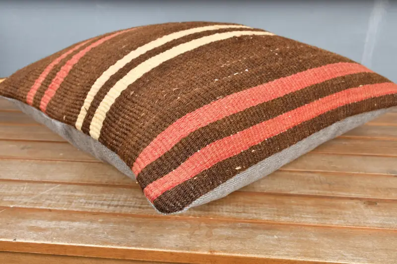 Pillow Sham, Patio Pillow Case, Pet Pillow Cover, Handwoven Pillow Cover, Turkish Pillow, Kilim Cushion Sham, Vintage Pillow, 18x18 Brown Pillow - 4
