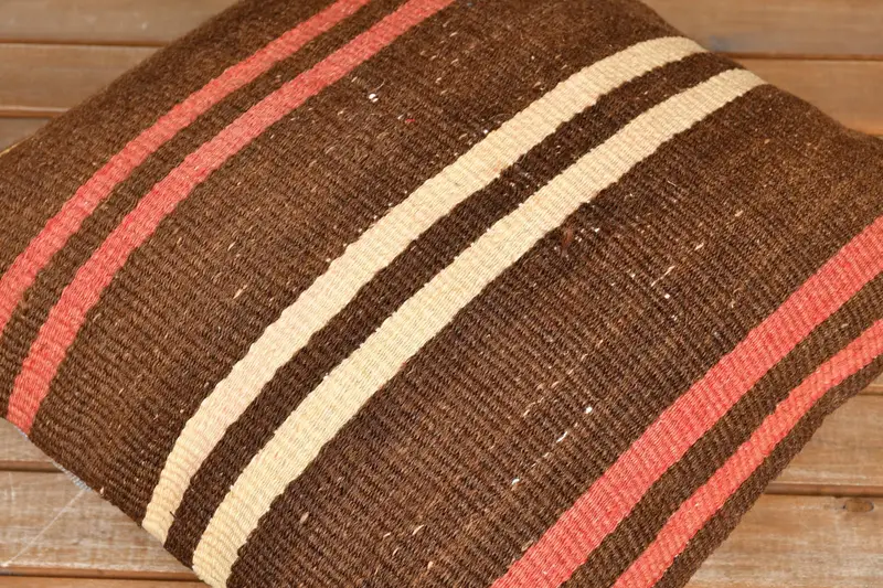 Pillow Sham, Patio Pillow Case, Pet Pillow Cover, Handwoven Pillow Cover, Turkish Pillow, Kilim Cushion Sham, Vintage Pillow, 18x18 Brown Pillow - 3