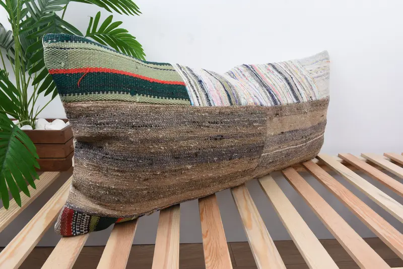 Interior Designer Pillow, 16x36 Brown Cushion Cover, Handwoven Cushion, Boho Pillow, Pillow Case, Vintage Kilim Throw Pillow - 4