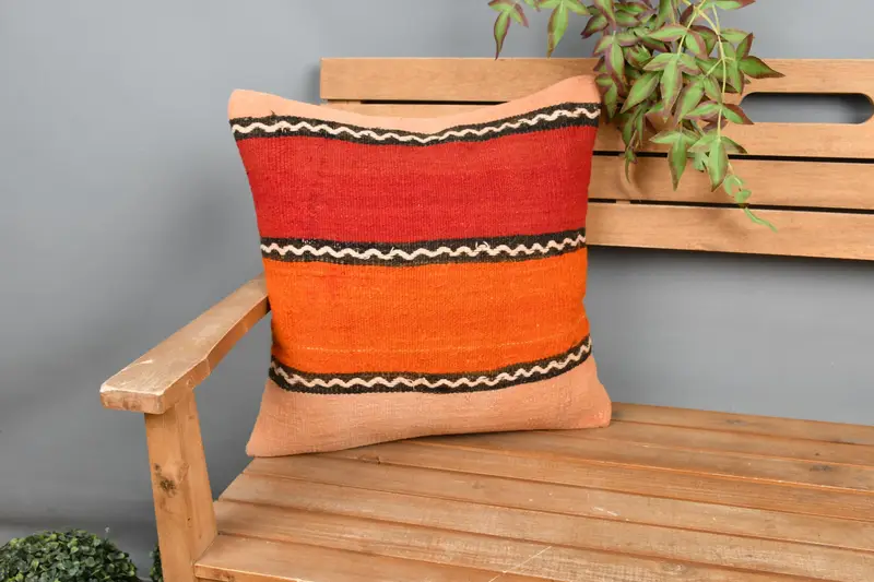 Kilim Cushion Sham, 18x18 Red Pillow Cover, Cushion Cover, Nomadic Cushion Cover, Gift Pillow, Pillow for Sofa, Wool Kilim Pillow Pillow Sham - 1
