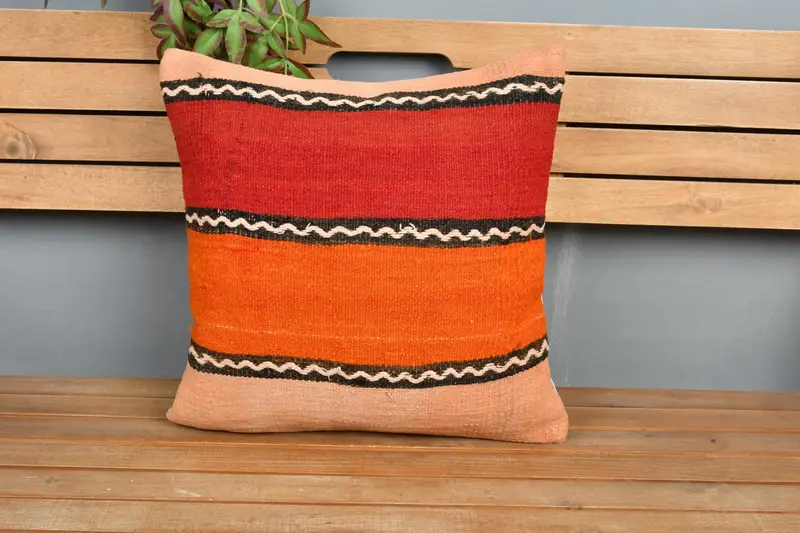 Kilim Cushion Sham, 18x18 Red Pillow Cover, Cushion Cover, Nomadic Cushion Cover, Gift Pillow, Pillow for Sofa, Wool Kilim Pillow Pillow Sham - 6