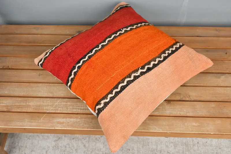 Kilim Cushion Sham, 18x18 Red Pillow Cover, Cushion Cover, Nomadic Cushion Cover, Gift Pillow, Pillow for Sofa, Wool Kilim Pillow Pillow Sham - 2