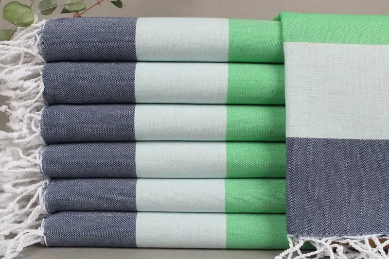 Monogrammed Beach Towel Organic Turkish Cotton Beige Stripes, 40x71 Inches