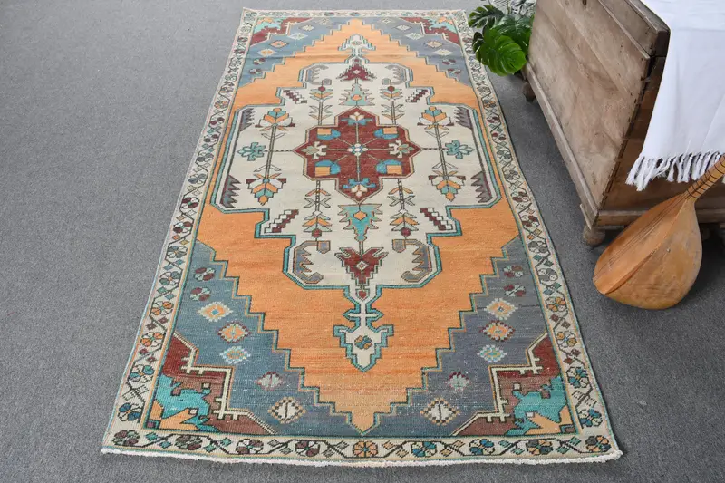 Handmade Orange Rug, 0.3x7.1 ft Solid Comfort