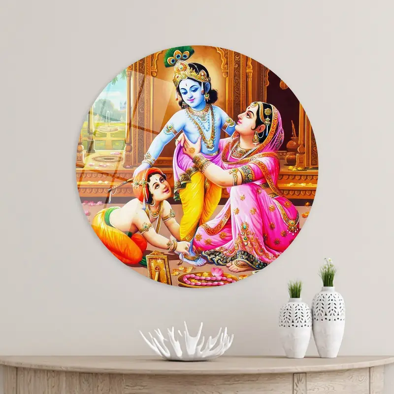 Divine Krishna Canvas: Elegant Indian Fashion Art Print