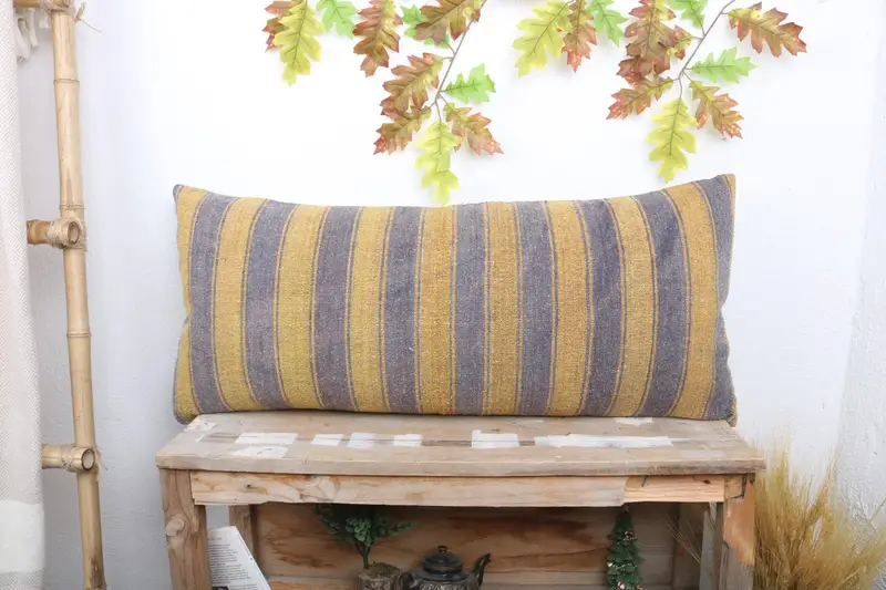 Meditation Cushion, Car Cushion, Cushion Cover, Throw Kilim Pillow, Gift Pillow, 16x36 Yellow Pillow Case, Kilim Cushion Sham - 1