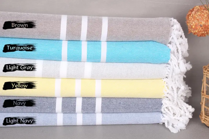 Beach Towel Organic Cotton Striped Beige, 40x71 Inches