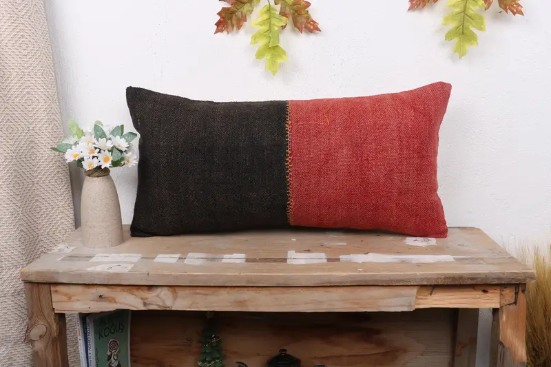 Vintage Kilim Pillow, Seat Cushion, Ethnic Pillow Cover Cushion, Throw Kilim Pillow, Pillow Sham, Pillow for Sofa, 12x24 Red Cushion Cover - 1