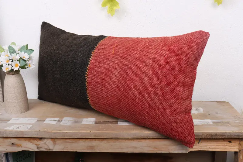 Vintage Kilim Pillow, Seat Cushion, Ethnic Pillow Cover Cushion, Throw Kilim Pillow, Pillow Sham, Pillow for Sofa, 12x24 Red Cushion Cover - 4