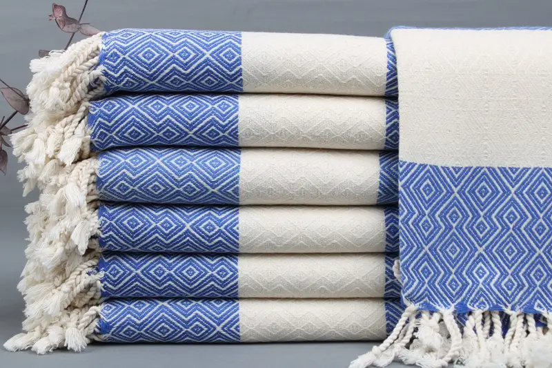 Organic Beach Towel Sax Blue Turkish Cotton, 38x67 Inches