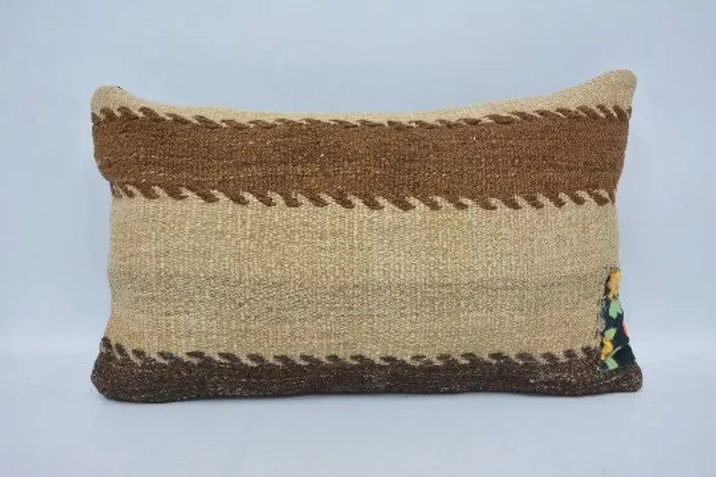 Antique Pillows, 12x20 Beige Pillow Case, Ethnical Kilim Rug Pillow, Luxury Pillow Sham, Cushion Case, Sustainable Cushion Cover, Home Decor Pillow - 1