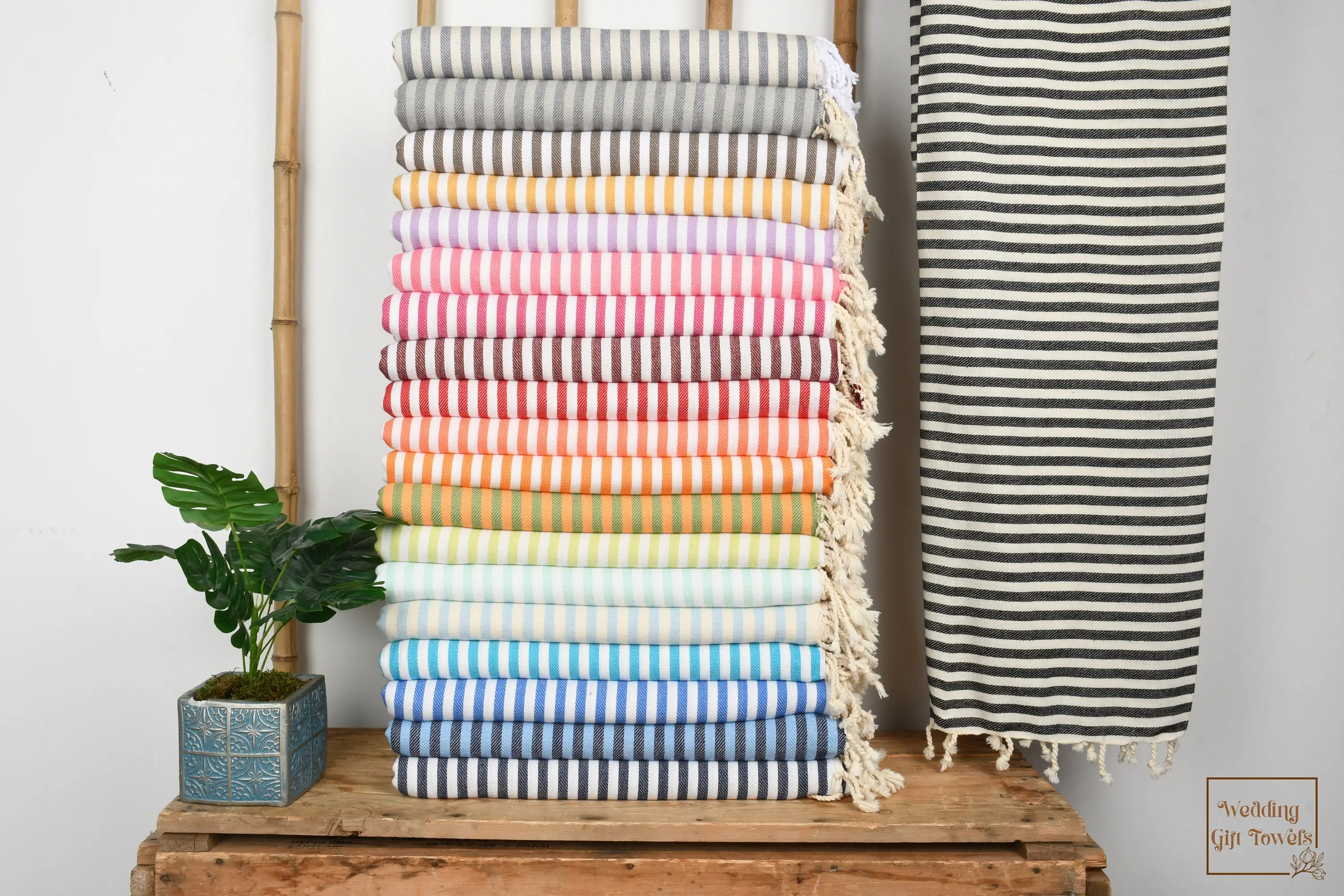 Personalized Turkish Cotton Striped Towel Beige, 70x40 Inches - 1