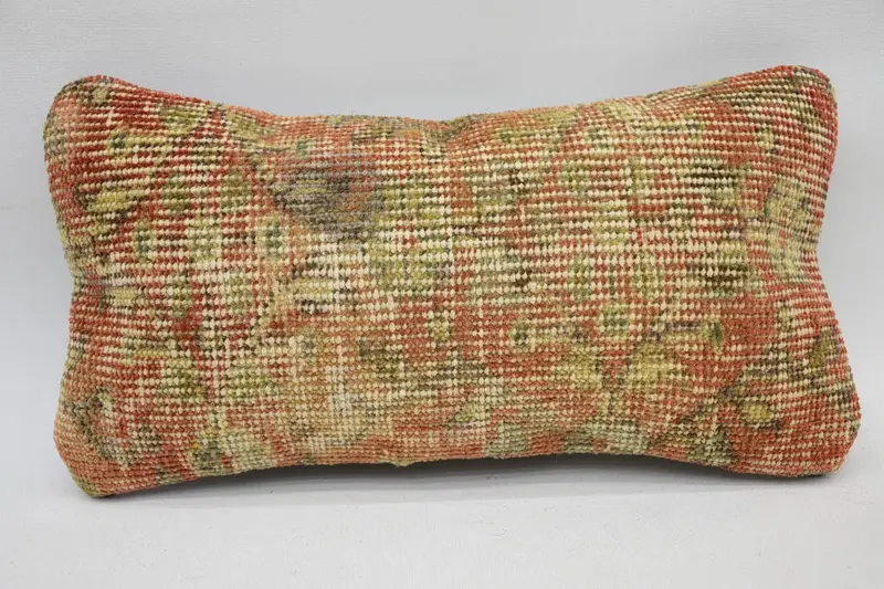 Mini-Lumbar-Vintage-Kissen, antik, 20,3 x 40,6 cm, luxuriöser beigefarbener Woll-Kissenbezug - 1