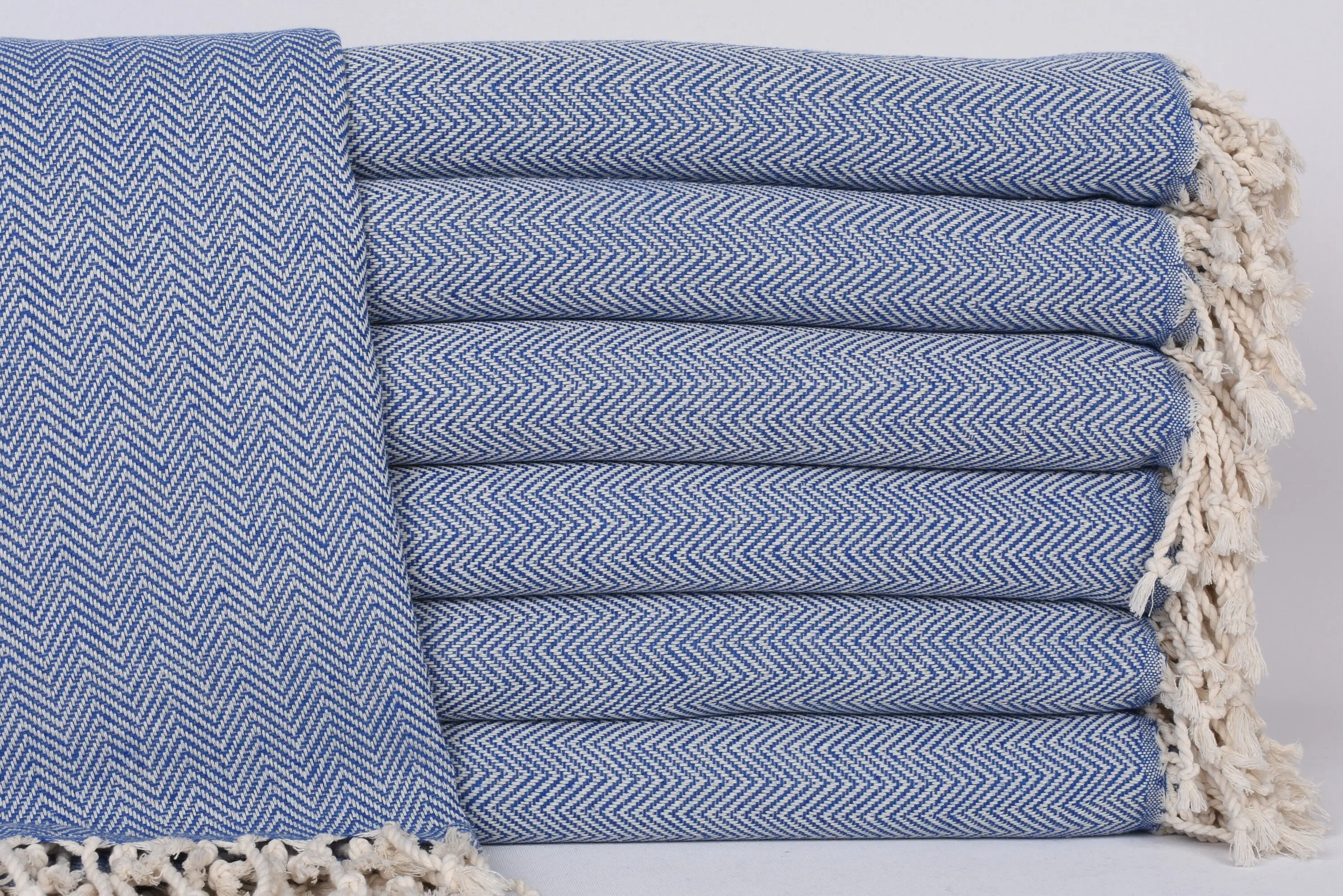 Turkish Cotton Beach Towel Blue Herringbone Pattern, 70x40 Inches - 1