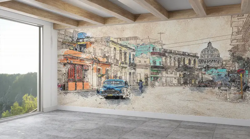 Zarif Baskılı Duvar Kağıdı: Kent Manzaraları ve Soyut Tasarımlar