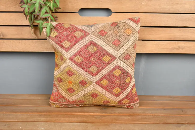 16x16 Red Pillow Case, Knitted Pillow, Pillow for Couch, Car Pillow Case, Ethnical Kilim Rug Pillow, Pillow Case, Gift Pillow - 6