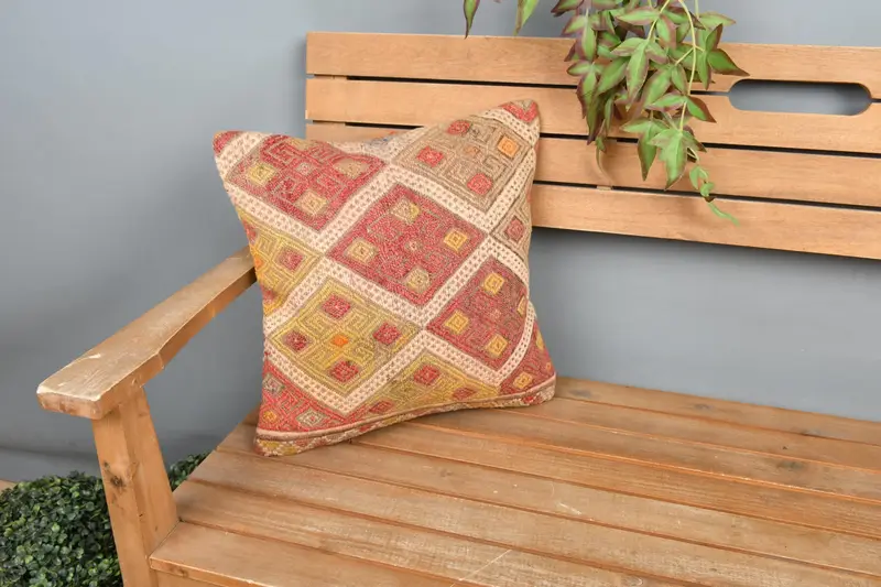 16x16 Red Pillow Case, Knitted Pillow, Pillow for Couch, Car Pillow Case, Ethnical Kilim Rug Pillow, Pillow Case, Gift Pillow - 1