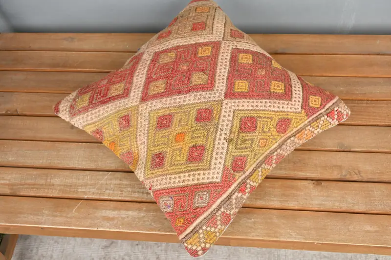 16x16 Red Pillow Case, Knitted Pillow, Pillow for Couch, Car Pillow Case, Ethnical Kilim Rug Pillow, Pillow Case, Gift Pillow - 2