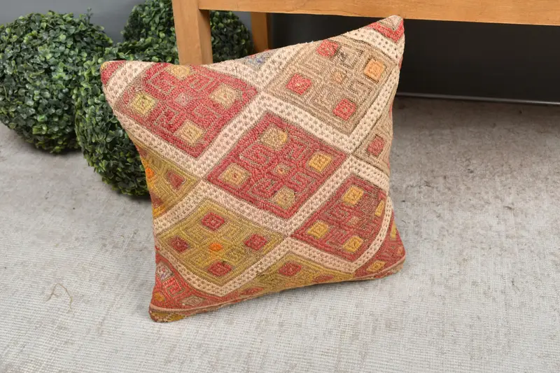 16x16 Red Pillow Case, Knitted Pillow, Pillow for Couch, Car Pillow Case, Ethnical Kilim Rug Pillow, Pillow Case, Gift Pillow - 7