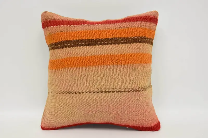 Cushion, Custom Cushion, 12x12 Beige Pillow Sham, Boho Pillow, Ikat Cushion Case, Ethnical Kilim Rug Pillow, Turkish Pillow - 1