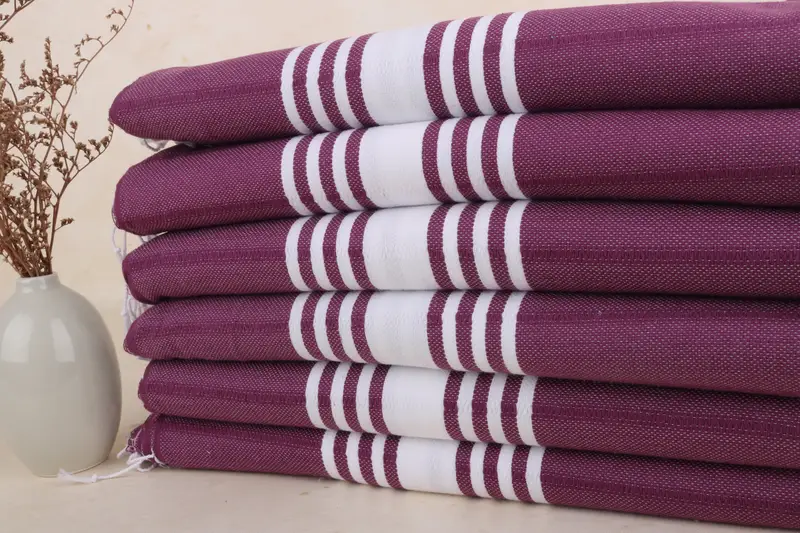 Türk Plaj Havlusu Koyu Mor Çizgili Monogram, 40x71 İnç