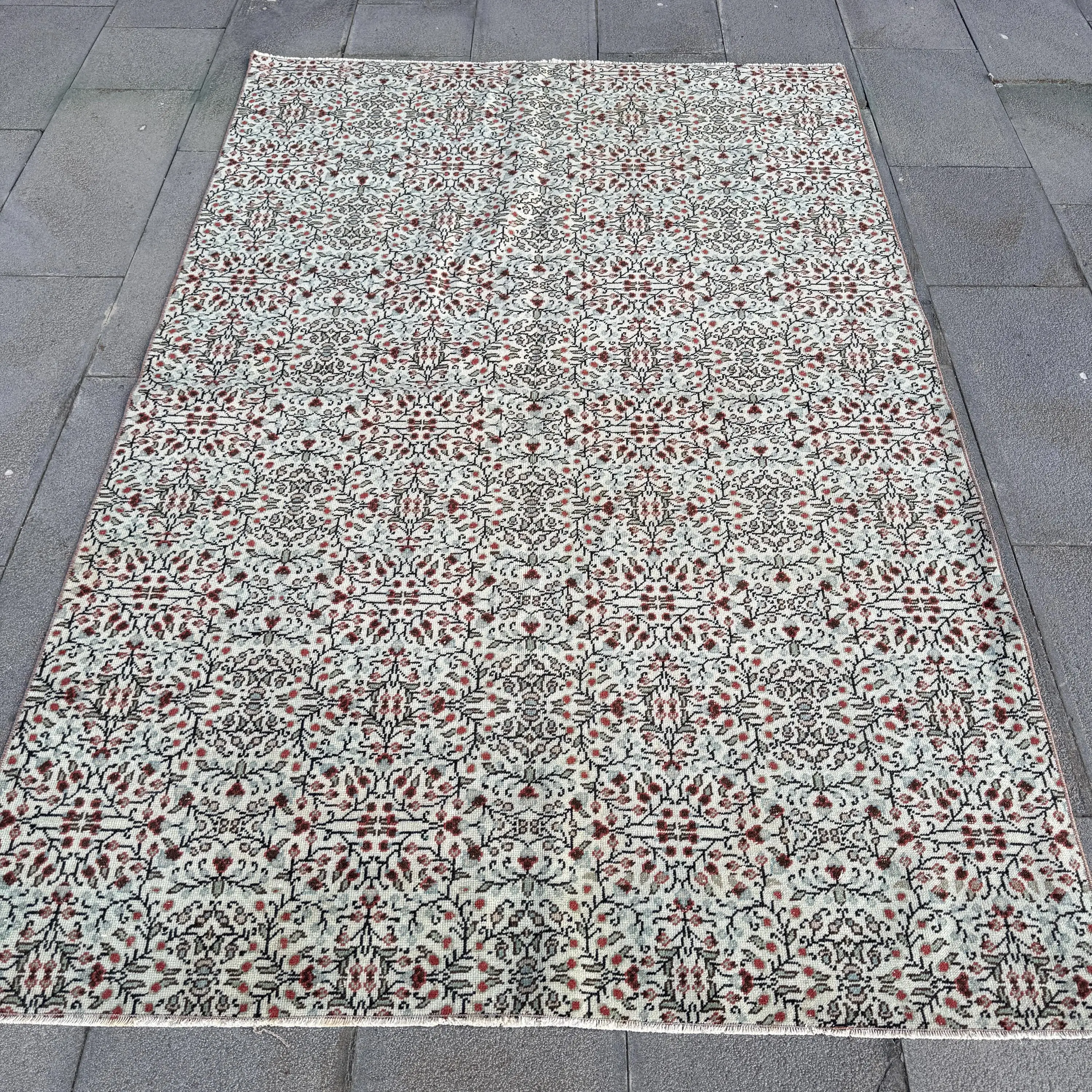 Vintage 4.5x6.8 ft Rug, Turkish Rug, Red Striped Wool Rug - 1