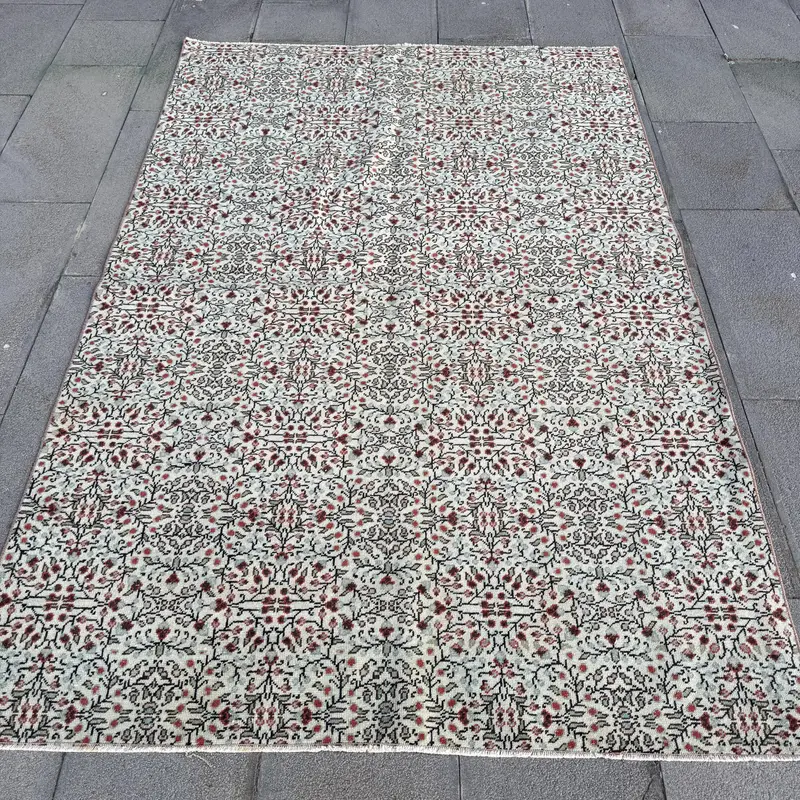 Eleganter beige-roter Teppich, 4,5x6,8 Fuß gestreiftes geometrisches Design