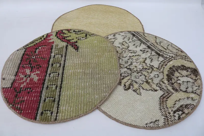 Böhmische Kreis-Tischsets, Dekor aus Baumwolle in Orange und Bronze