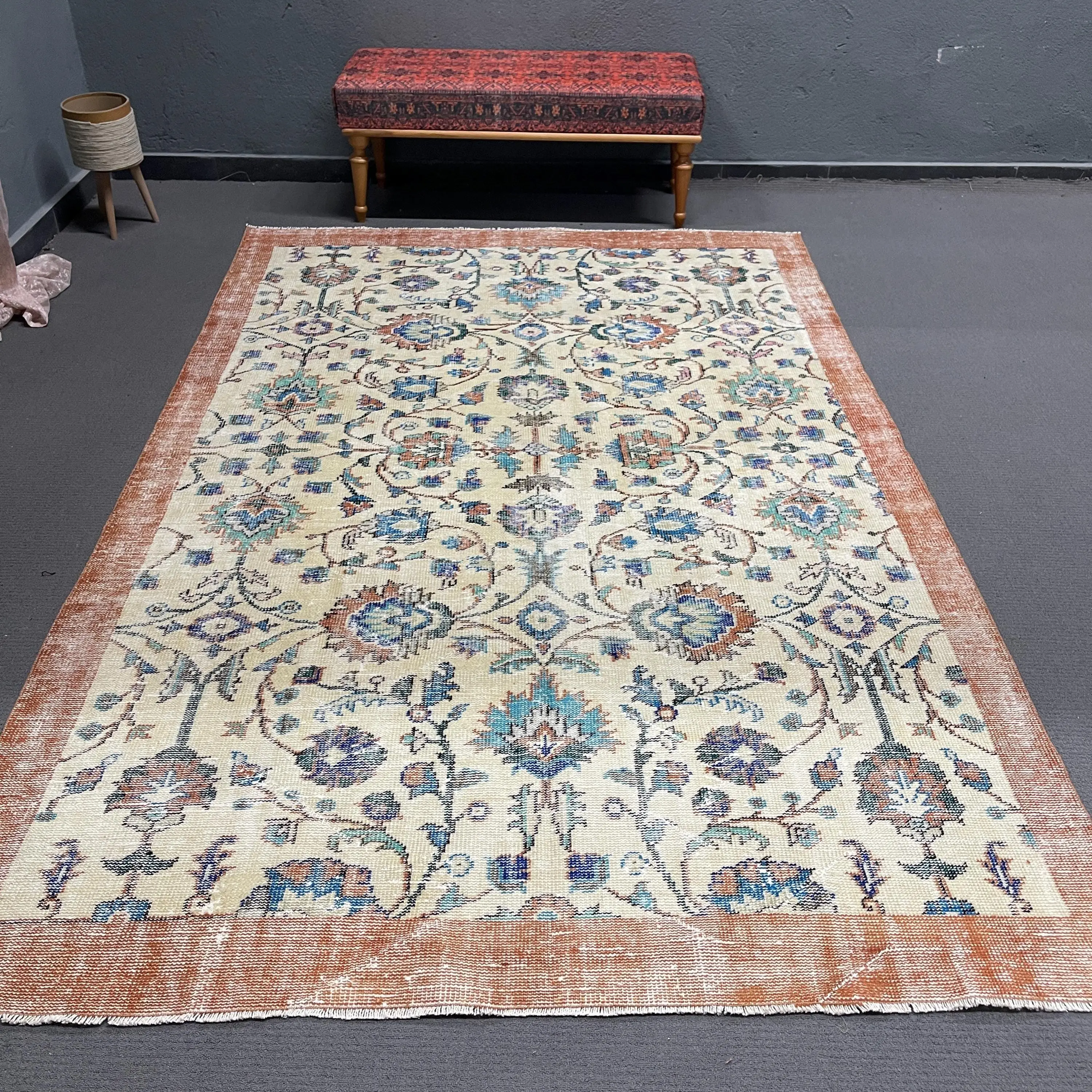 Turkish Vintage Rug, 6.3x9.5 ft Rug, Blue Large Ombré Rug - 1