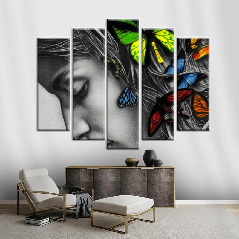 Woman Wall Art, Canvas Wall Decor, Bedroom Wall Art, Abstract Canvas, Home Decor, Butterfly Wall Art, Abstract Woman Poster, Interior Decor, - 5