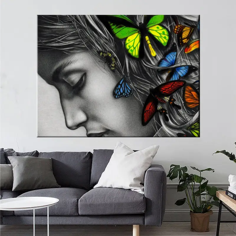 Woman Wall Art, Canvas Wall Decor, Bedroom Wall Art, Abstract Canvas, Home Decor, Butterfly Wall Art, Abstract Woman Poster, Interior Decor, - 1