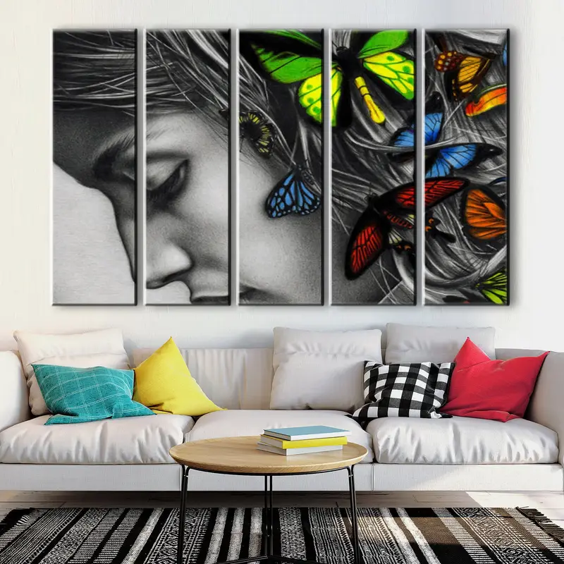 Woman Wall Art, Canvas Wall Decor, Bedroom Wall Art, Abstract Canvas, Home Decor, Butterfly Wall Art, Abstract Woman Poster, Interior Decor, - 4