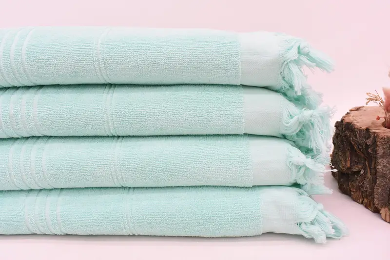 Monogrammed Turkish Cotton Bath Towel Blue Stripes, 70x36 Inches