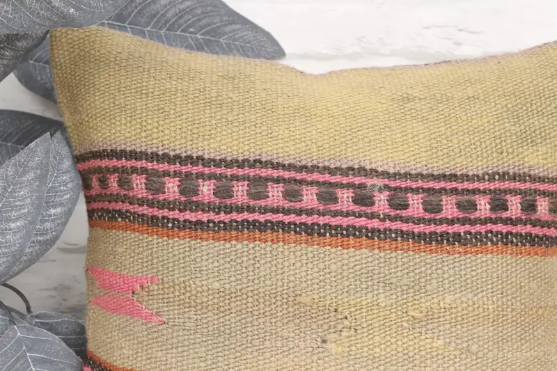 Turkish Corner Cushion Case, Pillow for Sofa, Throw Kilim Pillow, Cushion Cover, Sofa Bolster Pillow, Kilim Pillow Cover, 16x16 Beige Pillow Case - 2