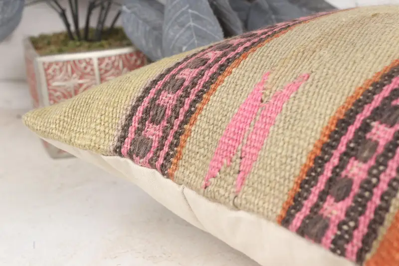 Turkish Corner Cushion Case, Pillow for Sofa, Throw Kilim Pillow, Cushion Cover, Sofa Bolster Pillow, Kilim Pillow Cover, 16x16 Beige Pillow Case - 7