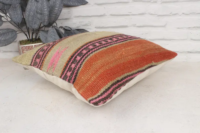 Turkish Corner Cushion Case, Pillow for Sofa, Throw Kilim Pillow, Cushion Cover, Sofa Bolster Pillow, Kilim Pillow Cover, 16x16 Beige Pillow Case - 6