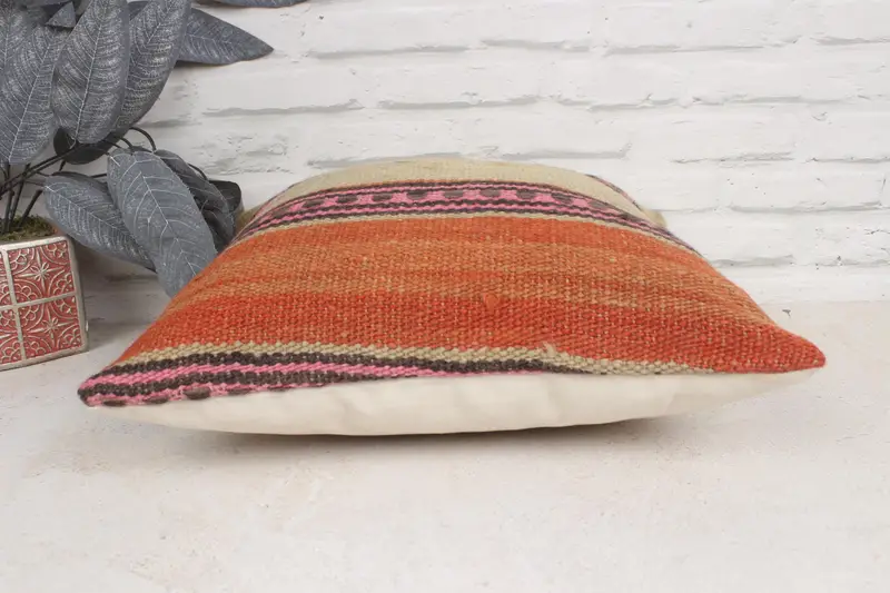 Turkish Corner Cushion Case, Pillow for Sofa, Throw Kilim Pillow, Cushion Cover, Sofa Bolster Pillow, Kilim Pillow Cover, 16x16 Beige Pillow Case - 5