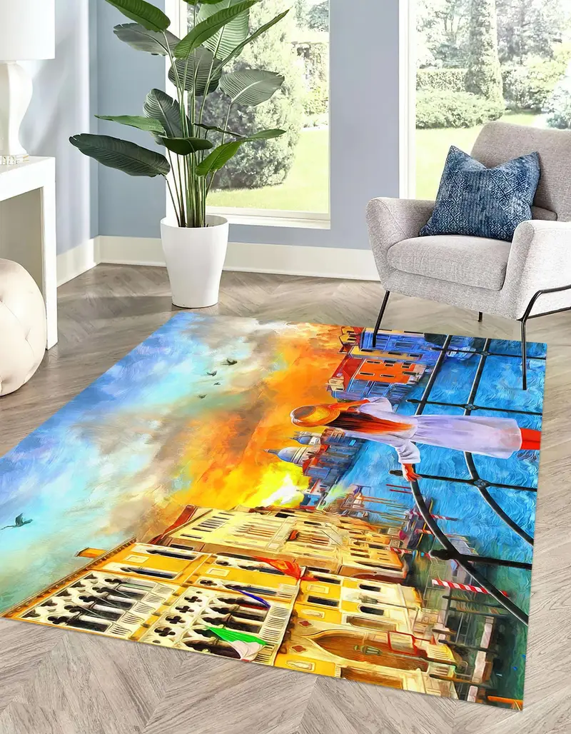 Alfombra estampada: Paisaje del Gran Canal de Venecia para una habitación de niña moderna