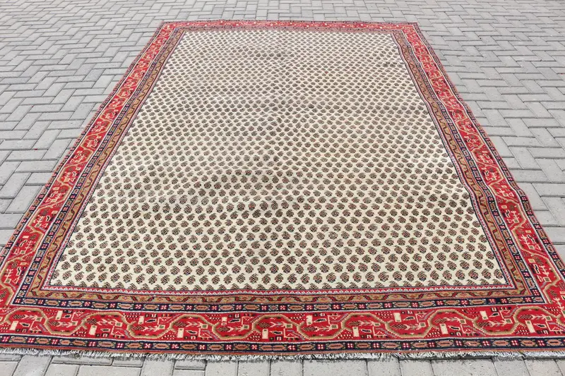 Eleganter brauner Orientteppich, 10,2 x 10,17 Fuß mit roten Akzenten