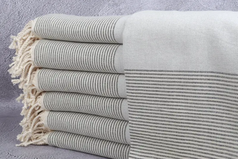 Turkish Bath Towel Organic Light Gray-Black Striped, 40x71 Inches