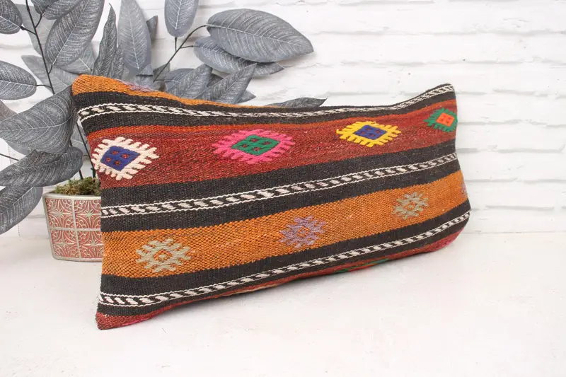 Handmade Kilim Cushion, Boho Pillow Sham Cover, Cushion, Interior Designer Pillow, Car Cushion Cover, 12x24 Pink Cushion - 3