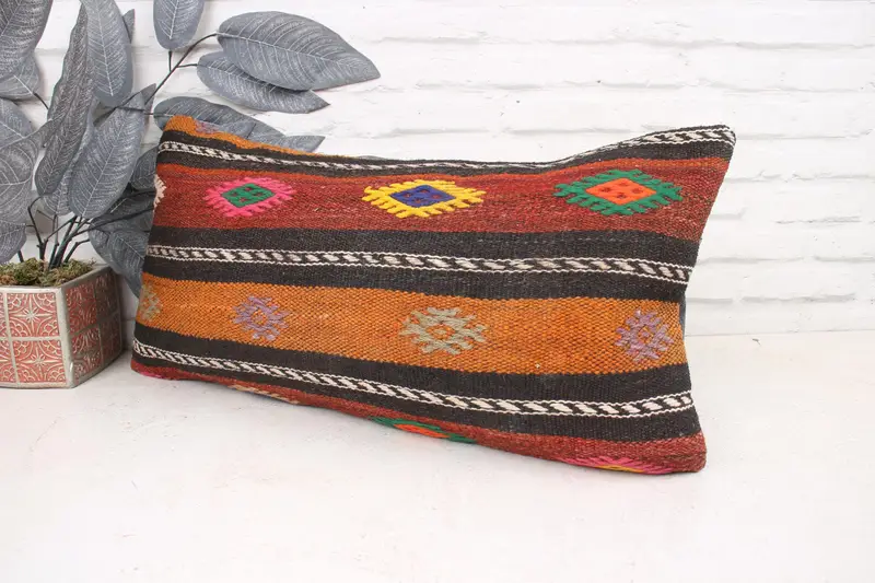 Handmade Kilim Cushion, Boho Pillow Sham Cover, Cushion, Interior Designer Pillow, Car Cushion Cover, 12x24 Pink Cushion - 4