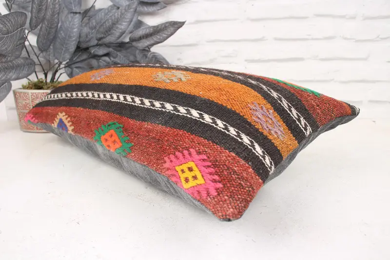 Handmade Kilim Cushion, Boho Pillow Sham Cover, Cushion, Interior Designer Pillow, Car Cushion Cover, 12x24 Pink Cushion - 6