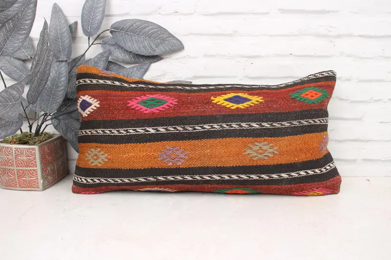 Handmade Kilim Cushion, Boho Pillow Sham Cover, Cushion, Interior Designer Pillow, Car Cushion Cover, 12x24 Pink Cushion - 1