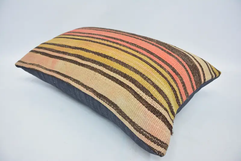 Boho Pillow Sham Cover, Decorative Pillow Sham, Handmade Kilim Cushion, Cushion Cover, Farmhouse Pillow, Kilim Pillow, 16x24 Red Pillow Cover - 6