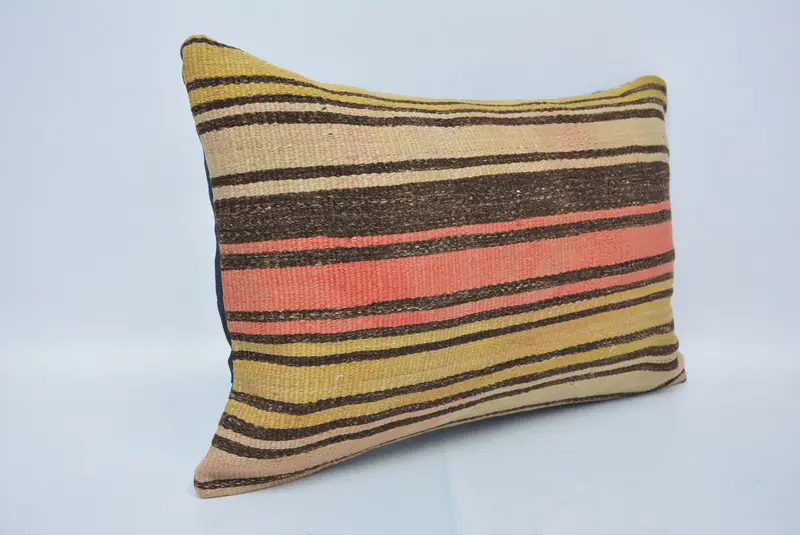 Boho Pillow Sham Cover, Decorative Pillow Sham, Handmade Kilim Cushion, Cushion Cover, Farmhouse Pillow, Kilim Pillow, 16x24 Red Pillow Cover - 3