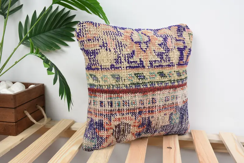 Vintage Pillow, Pillow Cover, Turkish Pillow, Pillow for Couch, 14x14 Blue Pillow Cover, Muted Pillow, Antique Pillows, Muted Cushion Case - 4
