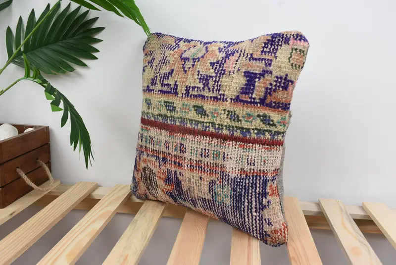 Vintage Pillow, Pillow Cover, Turkish Pillow, Pillow for Couch, 14x14 Blue Pillow Cover, Muted Pillow, Antique Pillows, Muted Cushion Case - 5