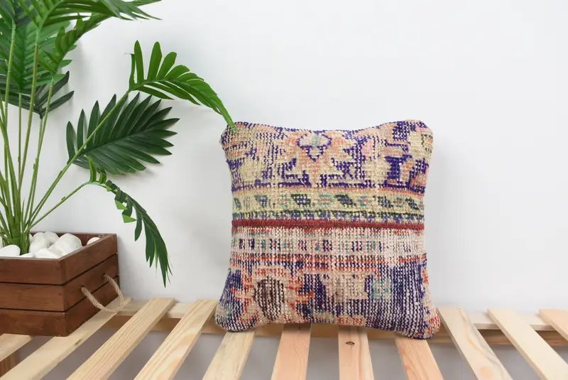 Vintage Pillow, Pillow Cover, Turkish Pillow, Pillow for Couch, 14x14 Blue Pillow Cover, Muted Pillow, Antique Pillows, Muted Cushion Case - 1
